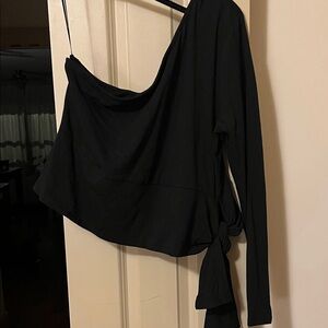 Banana Republic Black One-Shoulder Long Sleeve Top with Side Tie
